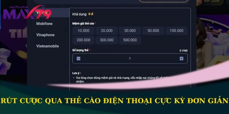 Rút cược qua thẻ cào điện thoại